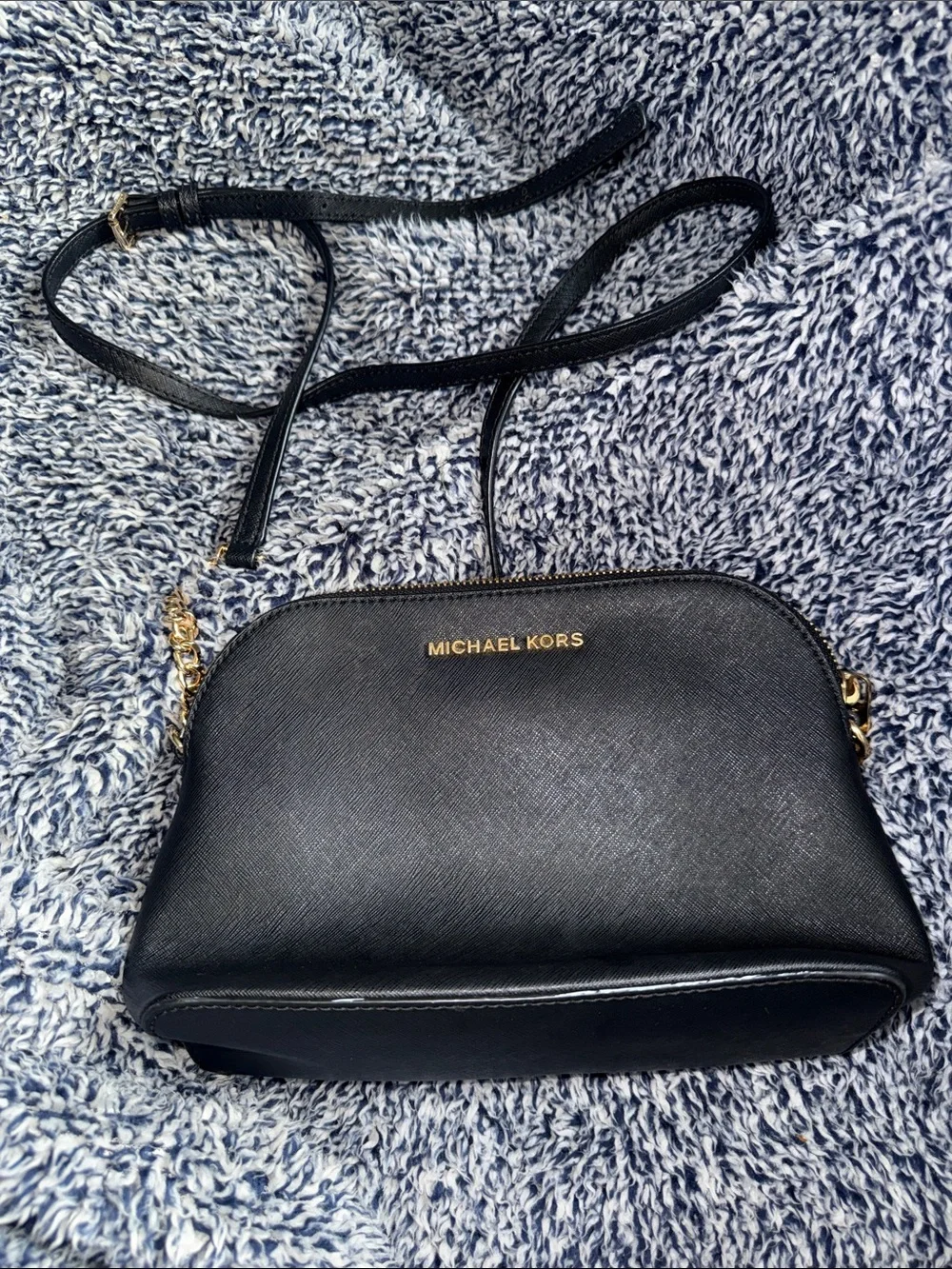 Michael Kors Black Dome Crossbody with Gold Hardware
